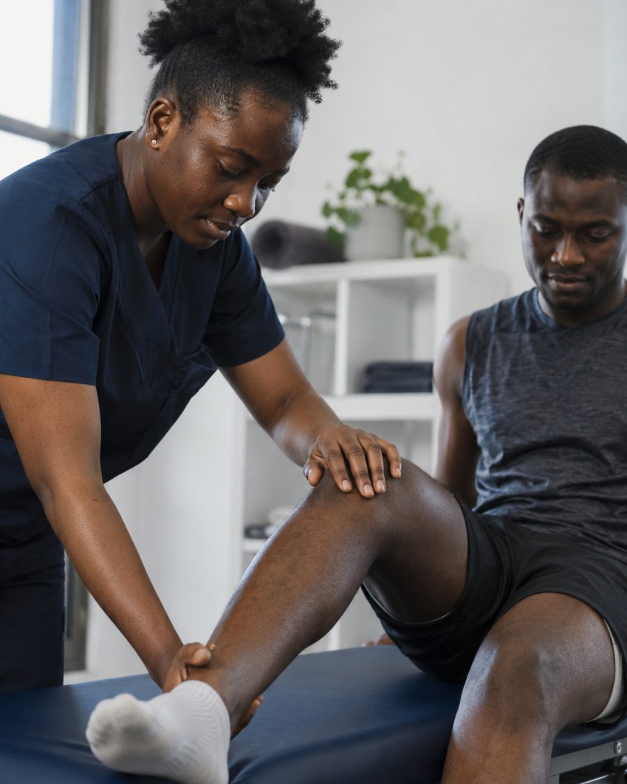 A physiotherapy session supporting a patient's mobility and recovery